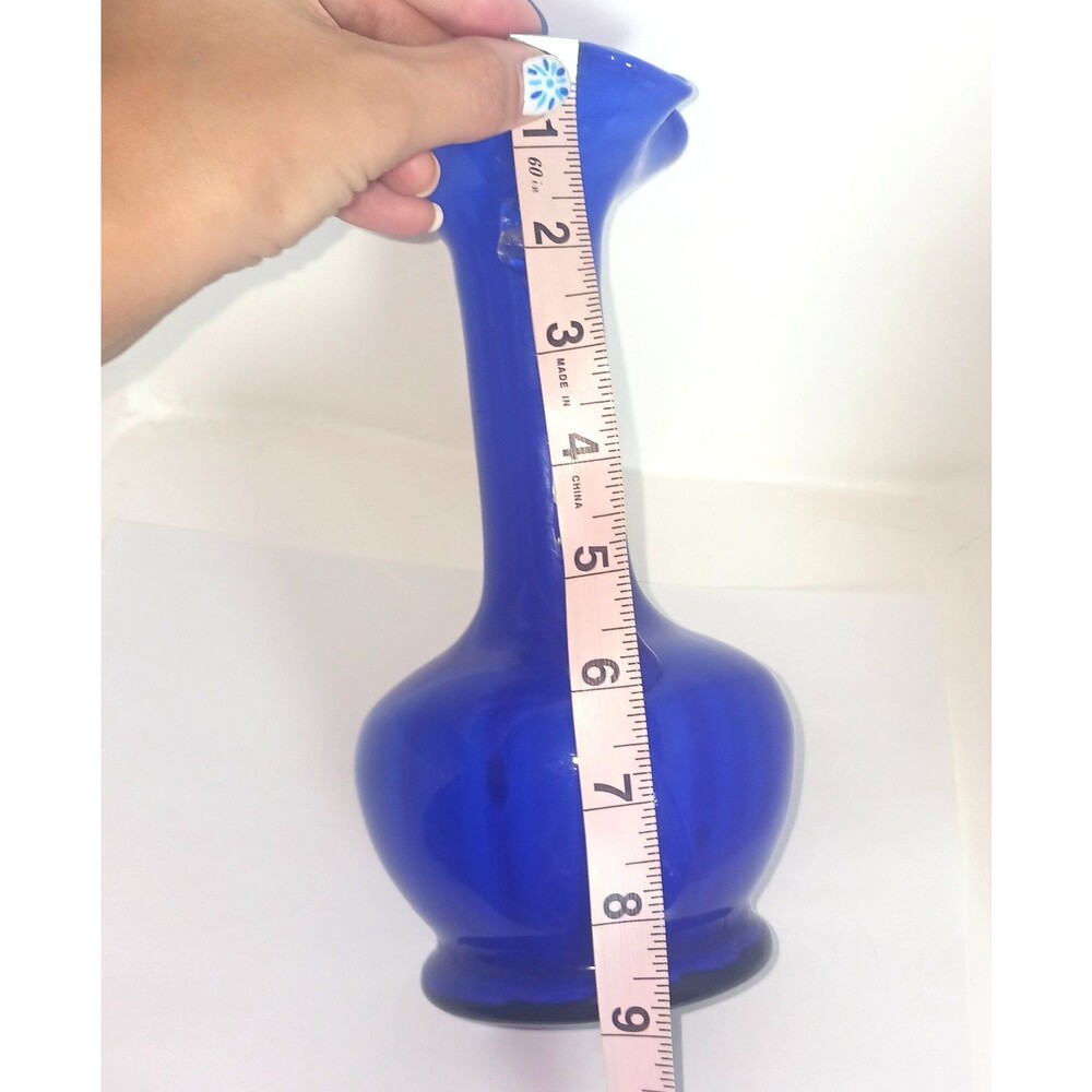 Venitian Style Art Glass Cobalt Blue Stretched Hand Blown Pontil Mark Bud Vase - Picture 7 of 11